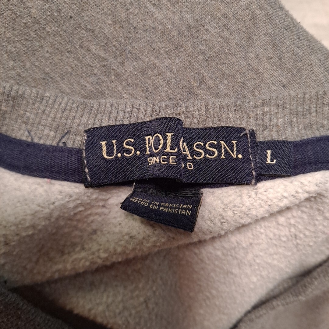 US Polo Assn Sweater Mens Large L Pullover Gray Retro American Flag Logo USA