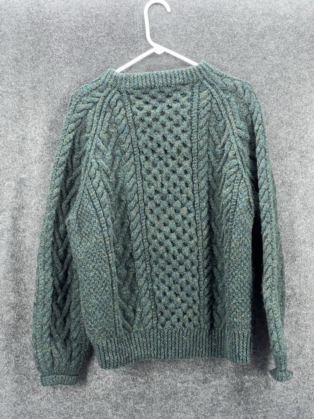 Athena Designs Sweater Wool Fisherman Irish Handknit Made In Ireland – Green