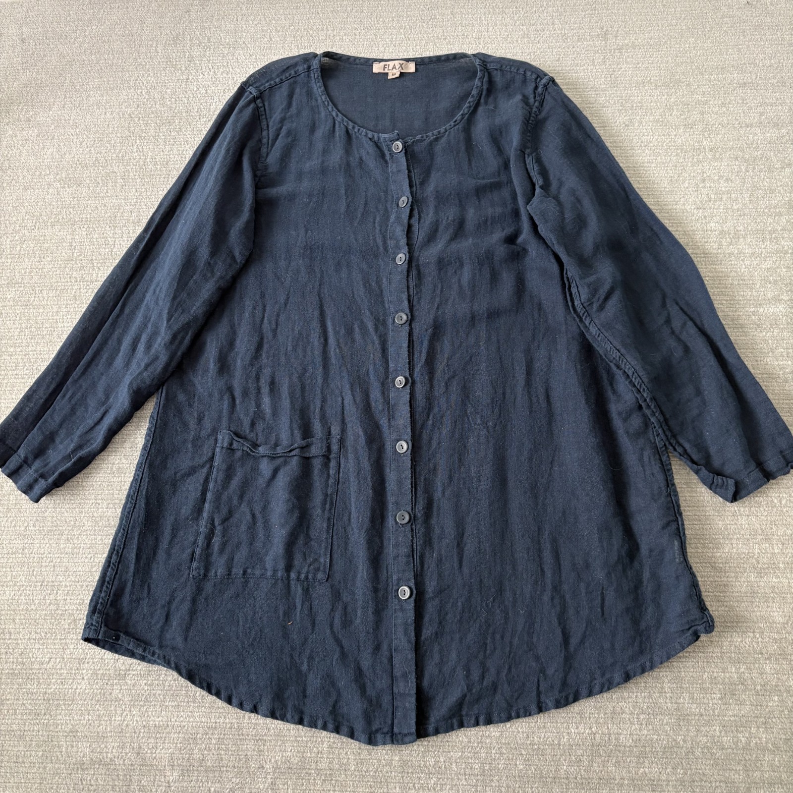Flax Tunic Womens Medium Blue Linen Blend Full Button Front Lightweight Flowy