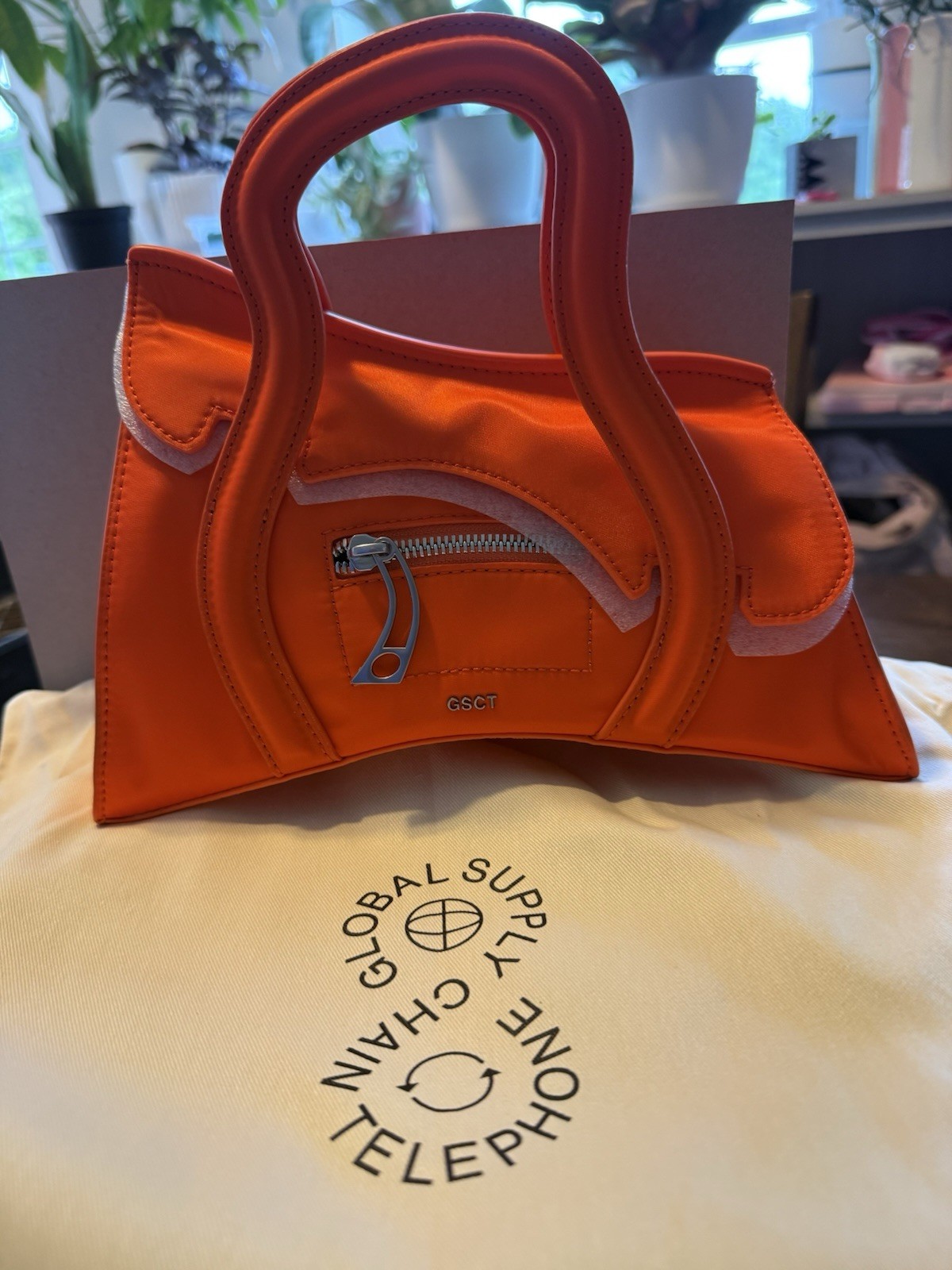 Global Supply Chain Telephone Orange Top Handle Bag Zip Zipper Pocket Dust Bag