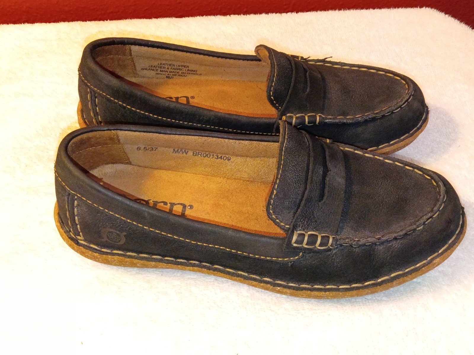 Born Nerina Womens Size 6.5/37 Leather Slip On Penny Loafer Shoes Black