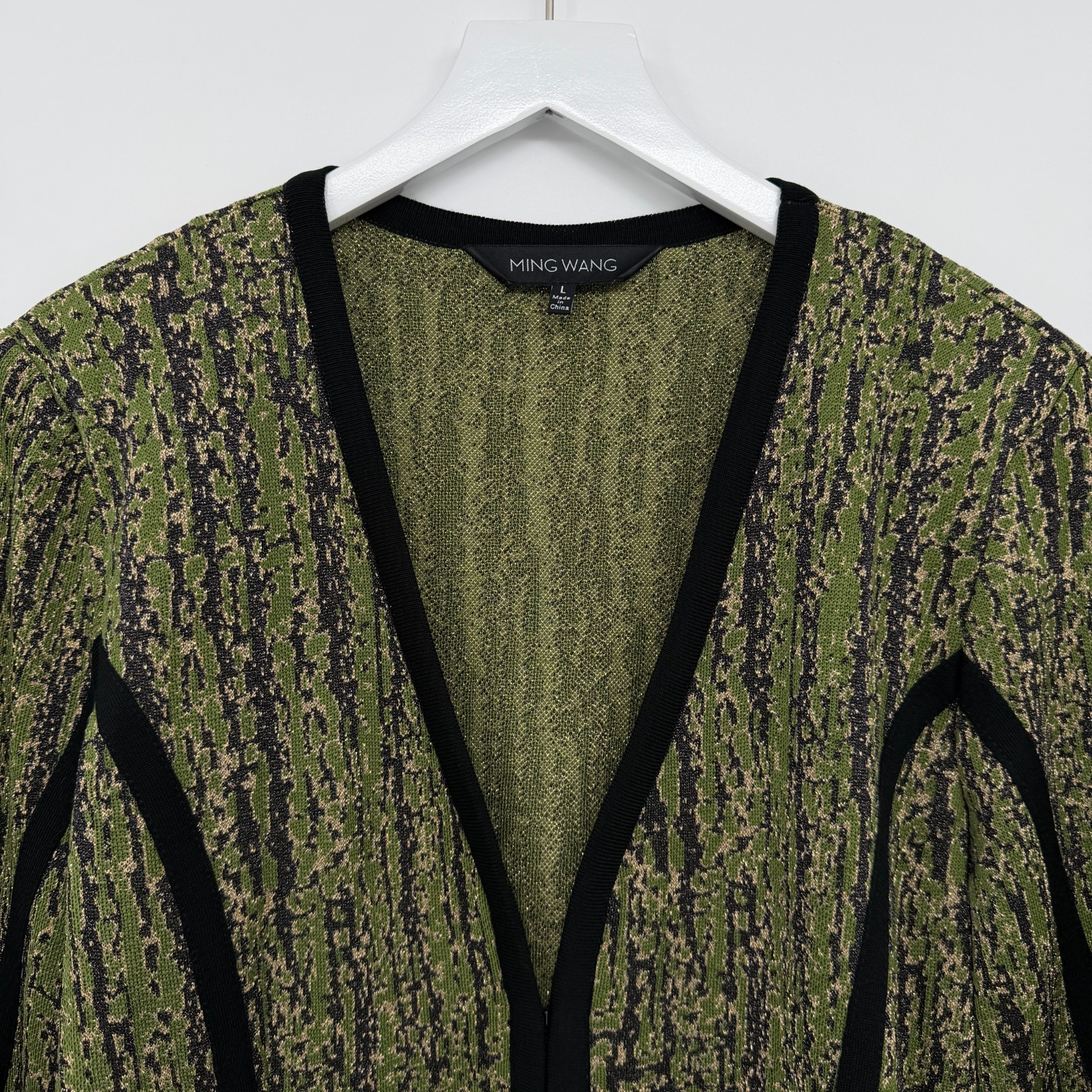 Ming Wang Cardigan Jacket Large 3/4 Sleeve Shoulder Pads Artsy Office Academia