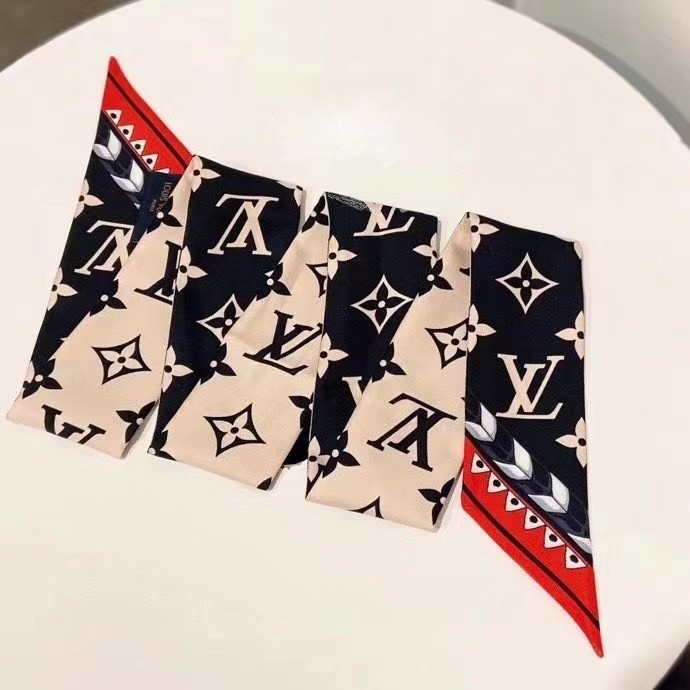 LOUIS VUITTON SCARF MINI 100% AUTHENTIC CLASSIC SILK BEIGE WHITE BLACK
