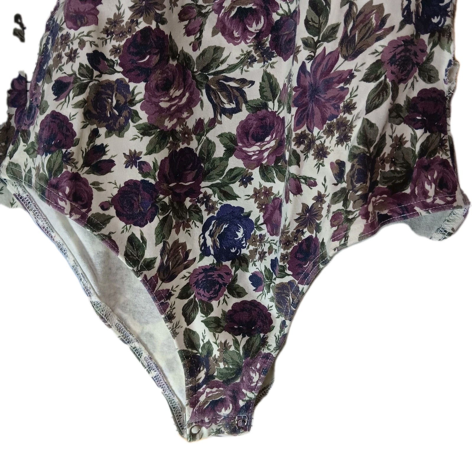 Vintage 90s Floral V Neck Long Sleeve Ribbon Lace Up Snap Bodysuit Classic Sz M