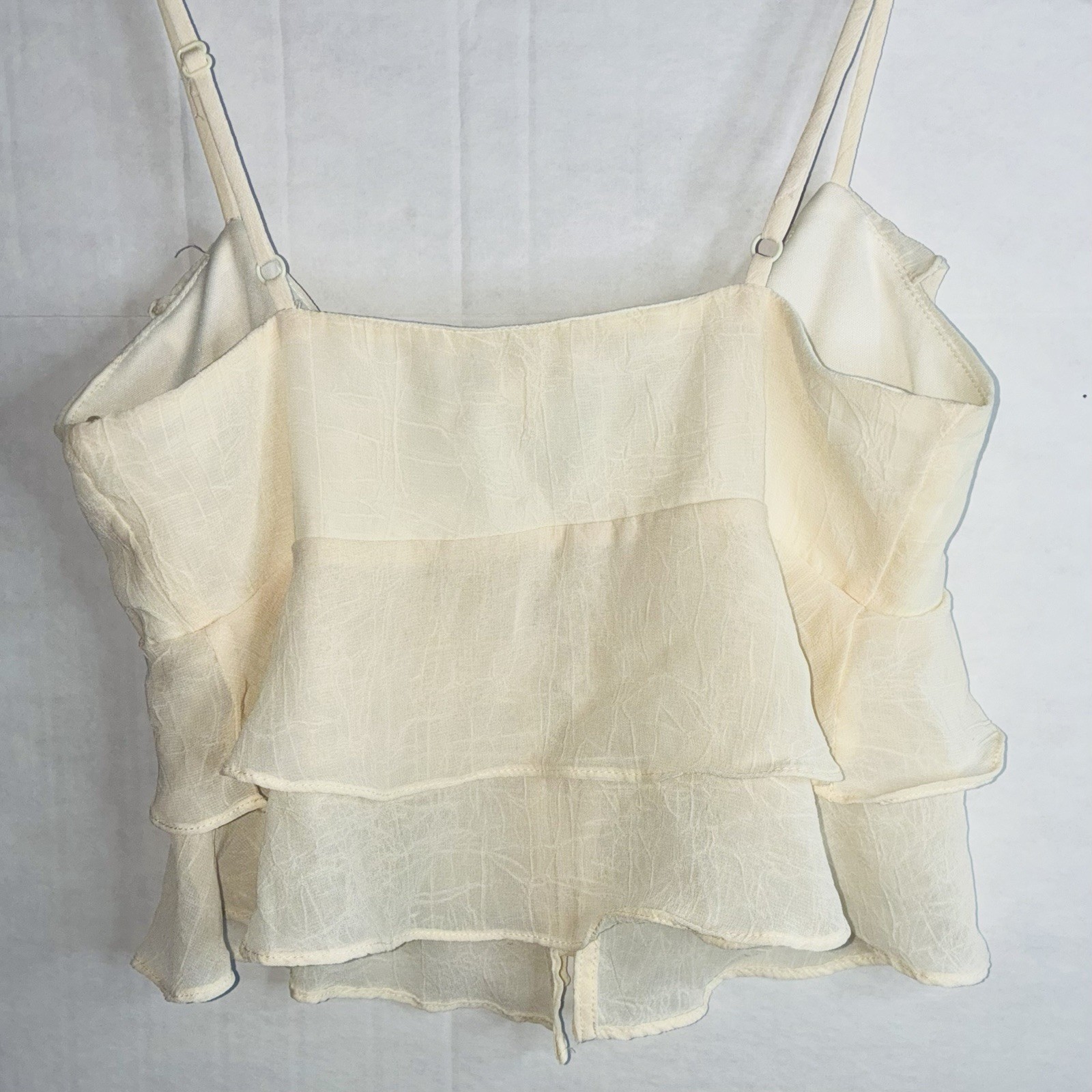 Thirty/Thirty LA Size XS ruffle Cream Lace Tie Strap Peplum Corset Crop Top NWOT