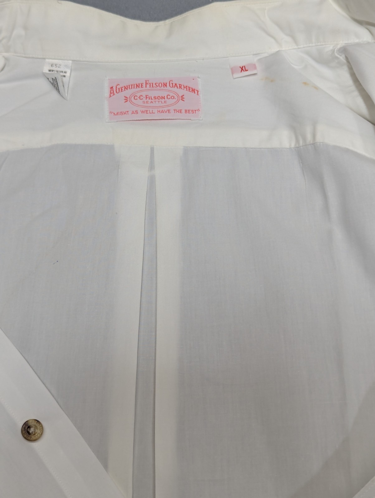 Vintage CC Filson Shirt Mens XL Button Up White Pockets Long Sleeve USA Made