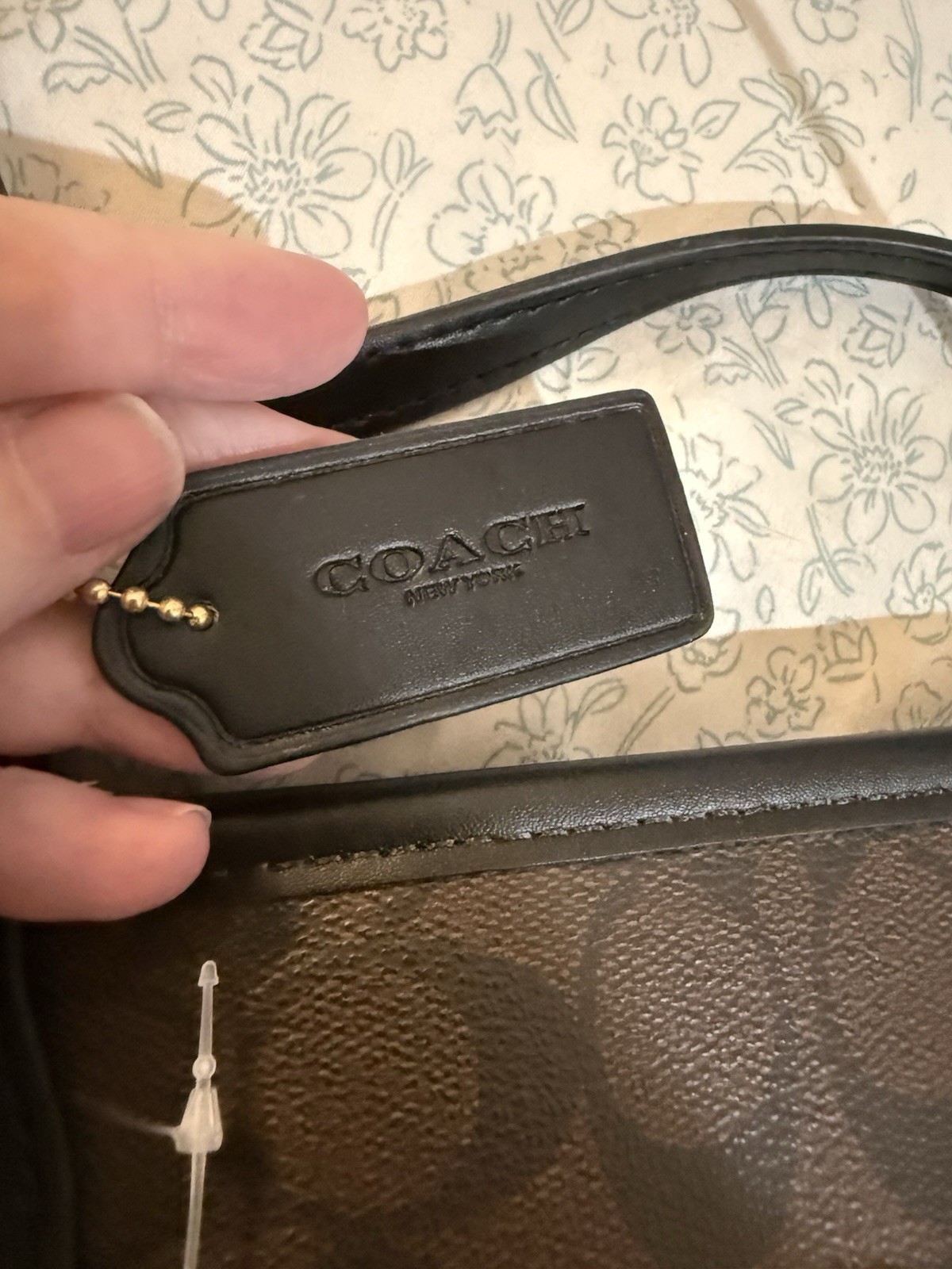 Coach Signature Logo Zip Top Tote Large Brown/Black Gold Hardware Brand Card