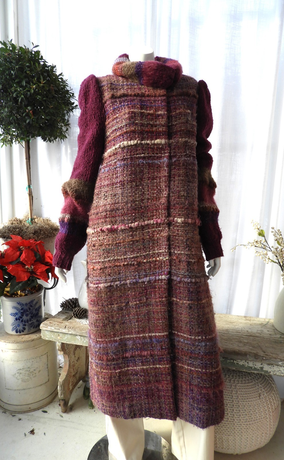 Vtg 1970’s Retro Wool Purple Hand Woven Boho Knit Coat Avant Garde sz S/M