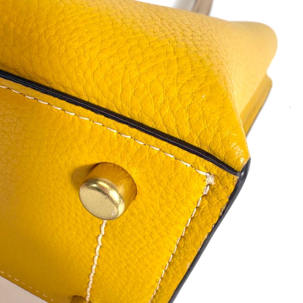 COACH Willow Tote 24 2WAY Handbag Pebbled Leather Mustard Yellow/Beige 24x20x11