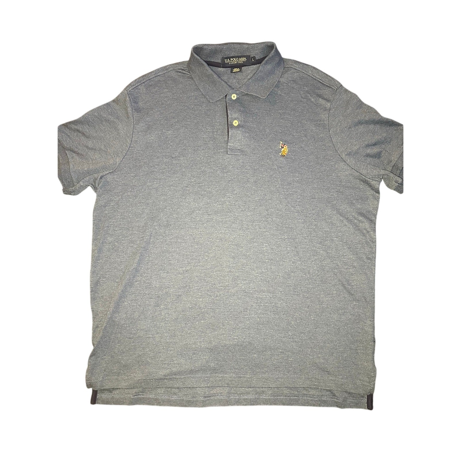 U.S. Polo Assn Luxury Feel Gray Polo Shirt Mens L Short Sleeve Embroidered Logo