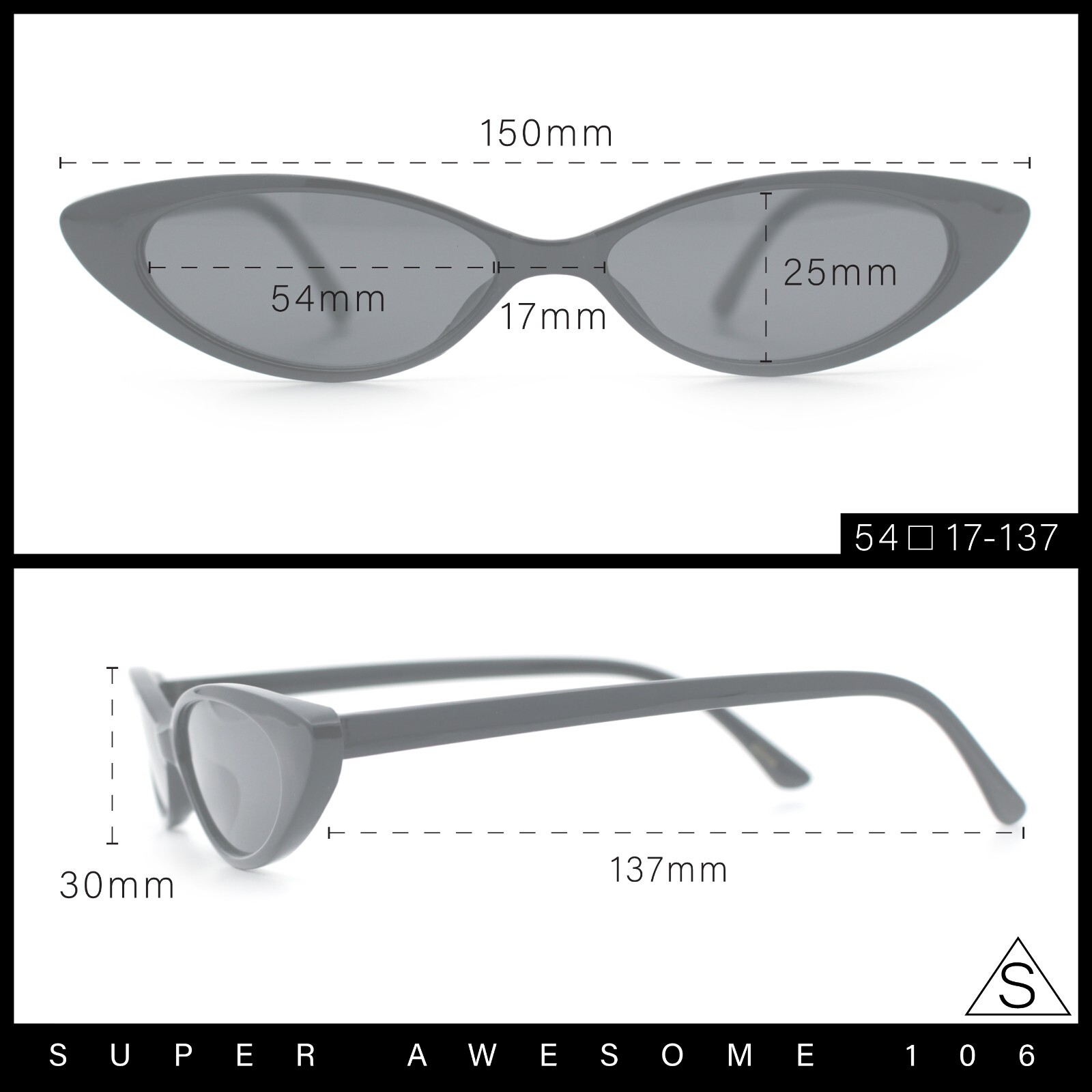 SA106 Womens Narrow Thin Cat Eye Plastic Gothic Retro Sunglasses