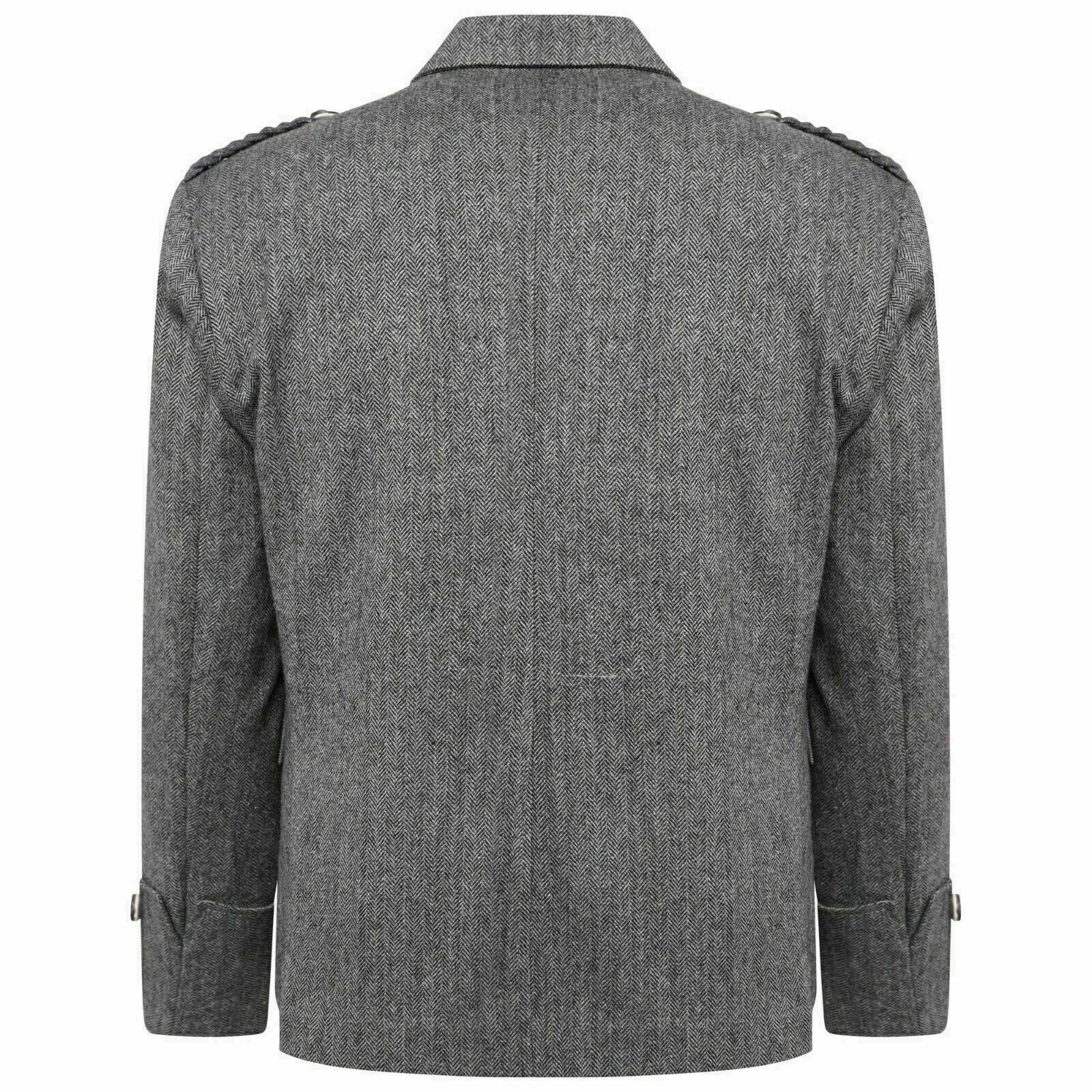 Grey Tweed Argyle Kilt Jacket With Vest Scottish Wedding Wool Argyll Jacket
