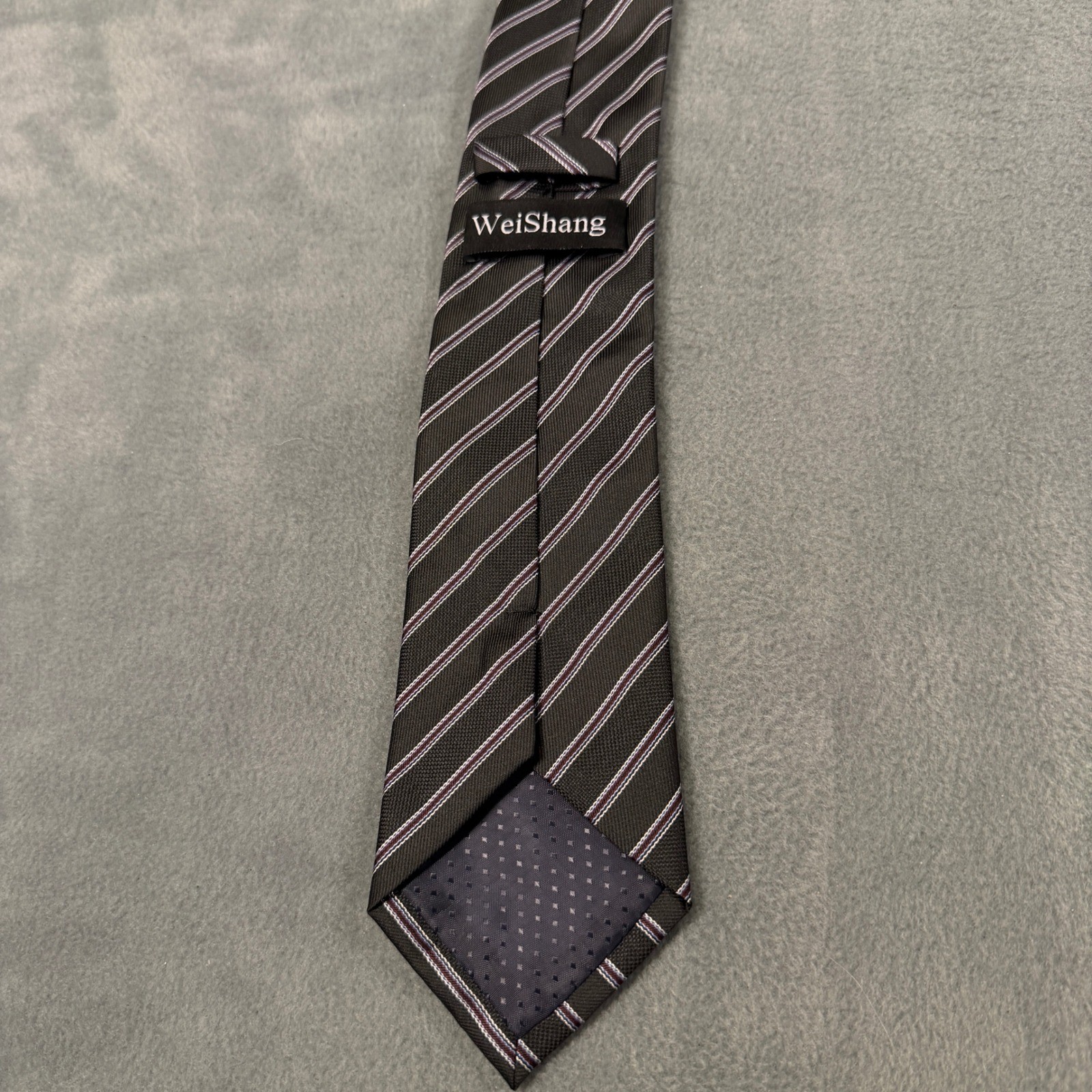 WeiShang Mens Necktie Black Purple White Diagonal Striped Handmade Business Tie