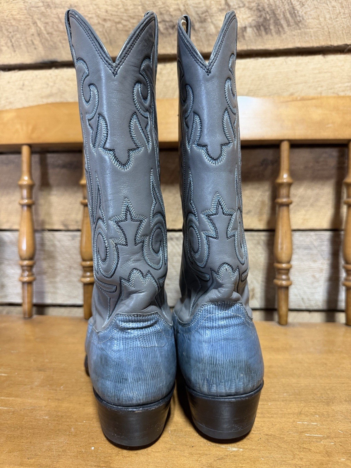 Vintage Justin Men Size 7 D Gray/Blue Teju Lizard Skin Cowboy Western Boots