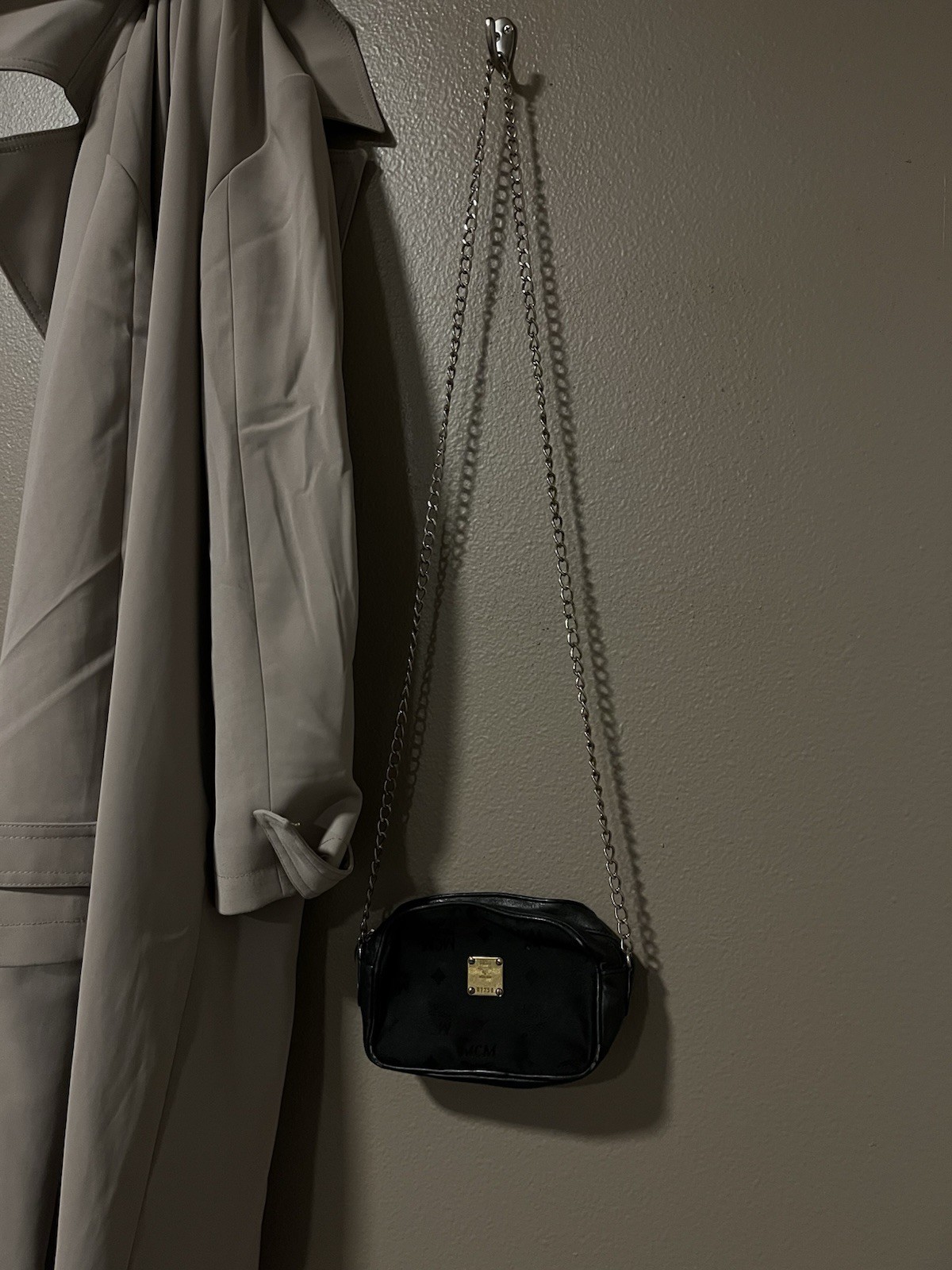 MCM Visetos Monogram Small Shoulder Bag Black Chain Strap Zip Closure