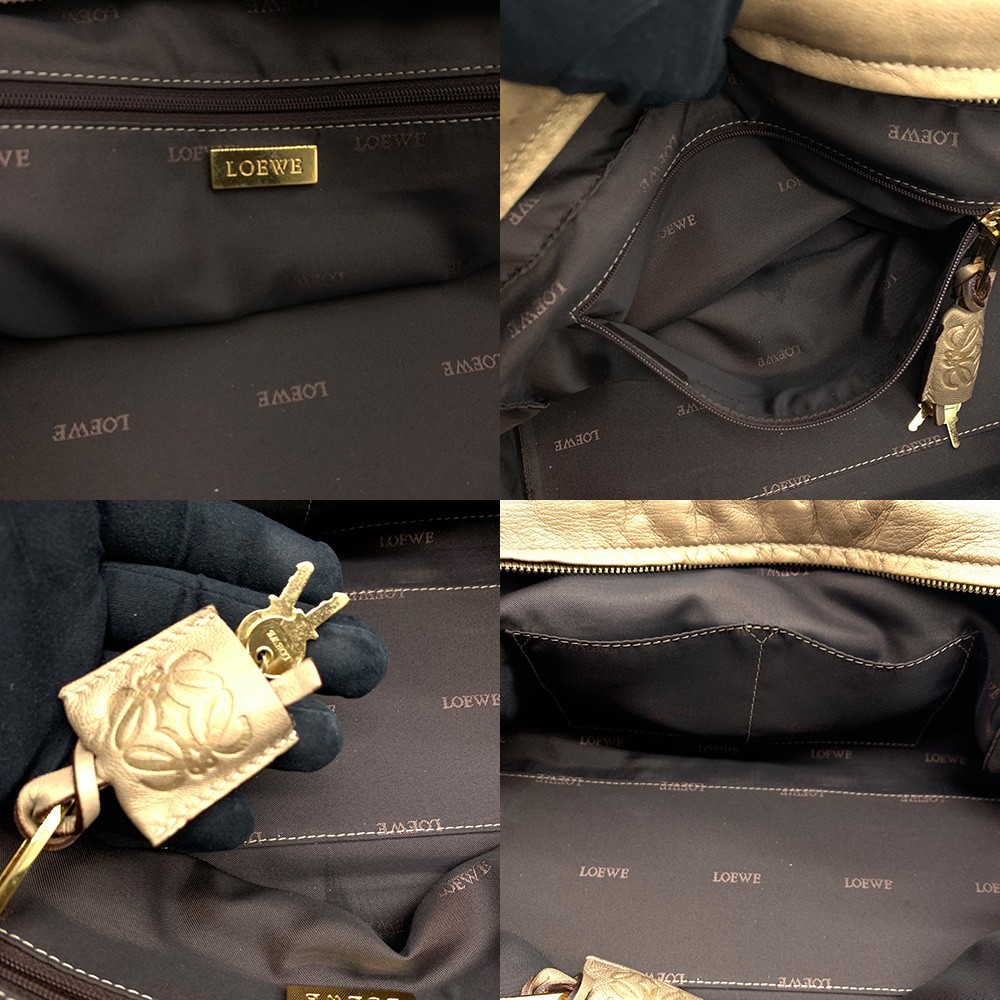 Loewe Amazona 28 Handbag, Mini Boston Style, Leather, Gold, Gold Metal