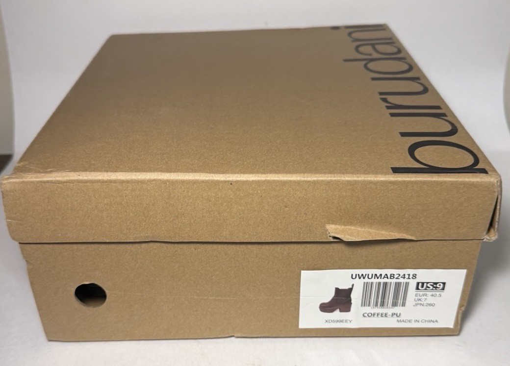 BURUDANI Chelsea Ankle Boots Pull On 4 inch Chunky Wedge Heel Brown Size 9 NEW