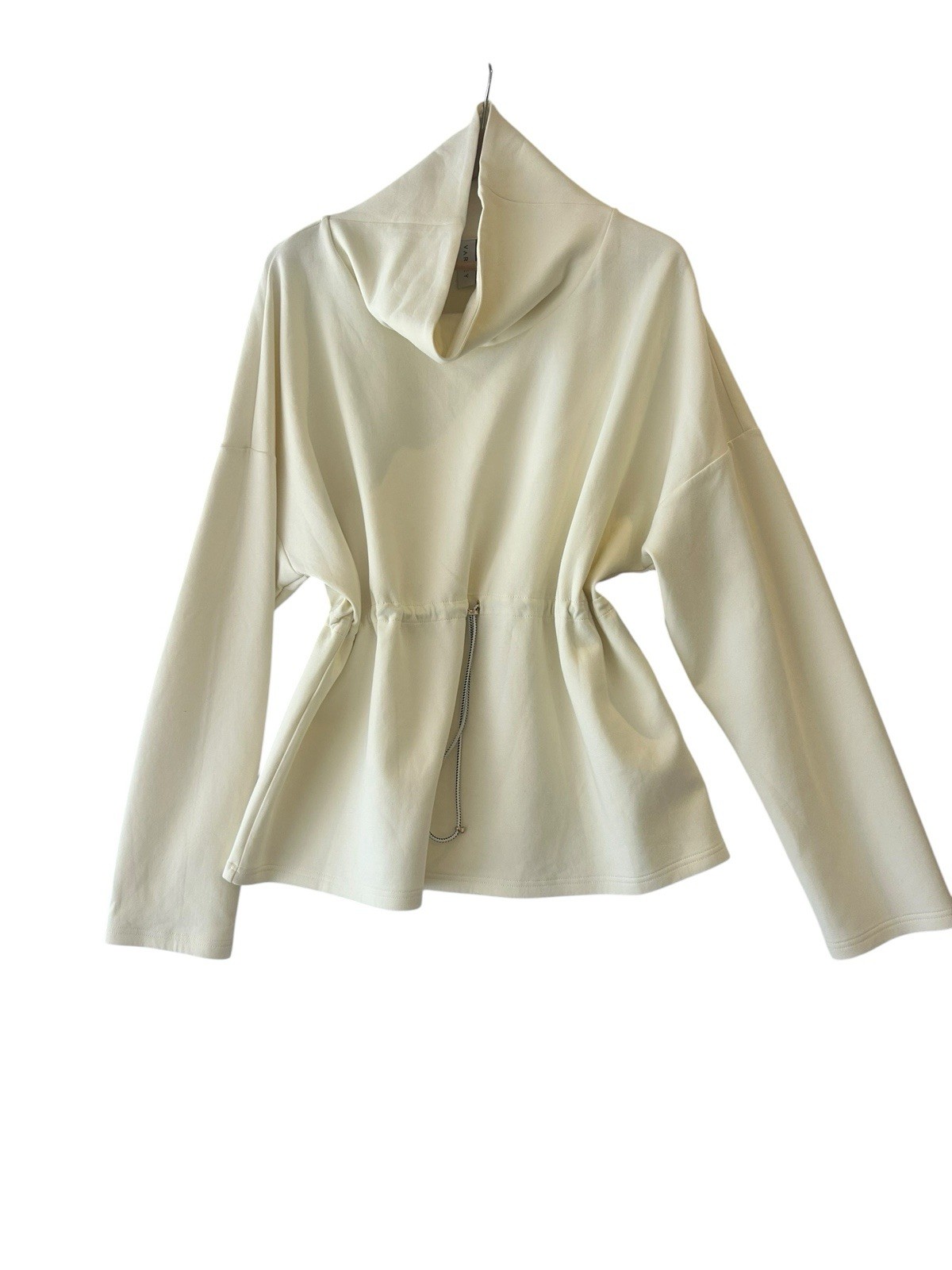 Varley Freya Sweat Funnel Neck Sweatshirt Ivory Marl Drawcord Waist Size L NWT