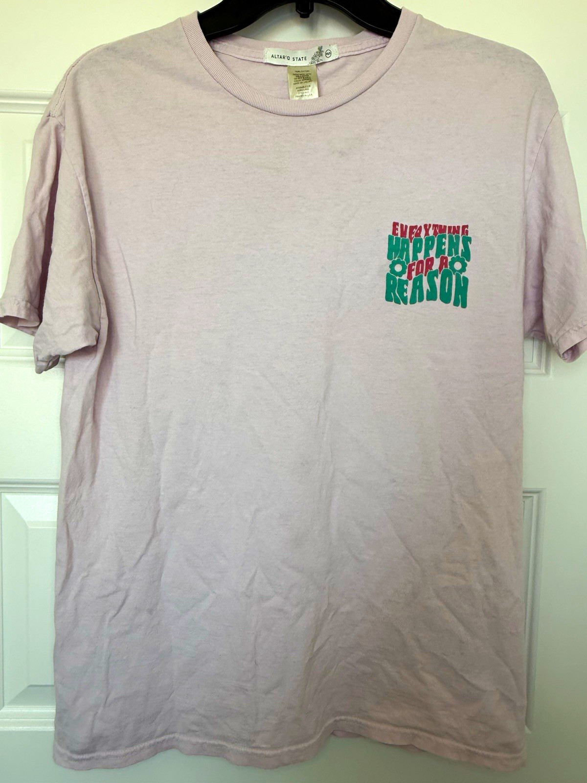 Altar’d State Graphic Print Crew Neck Short Sleeve T-Shirt Pink XS/S Cotton