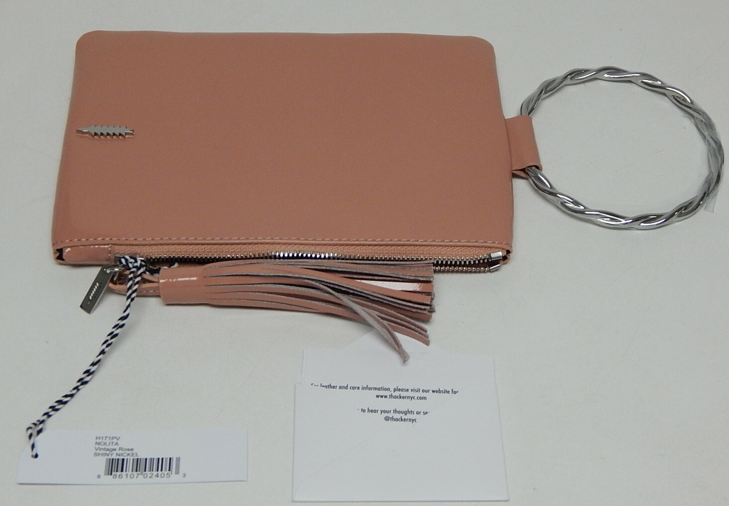 Thacker Nolita Women’s Patent Leather Clutch w/ Twisted Ring Handle Vintage Rose