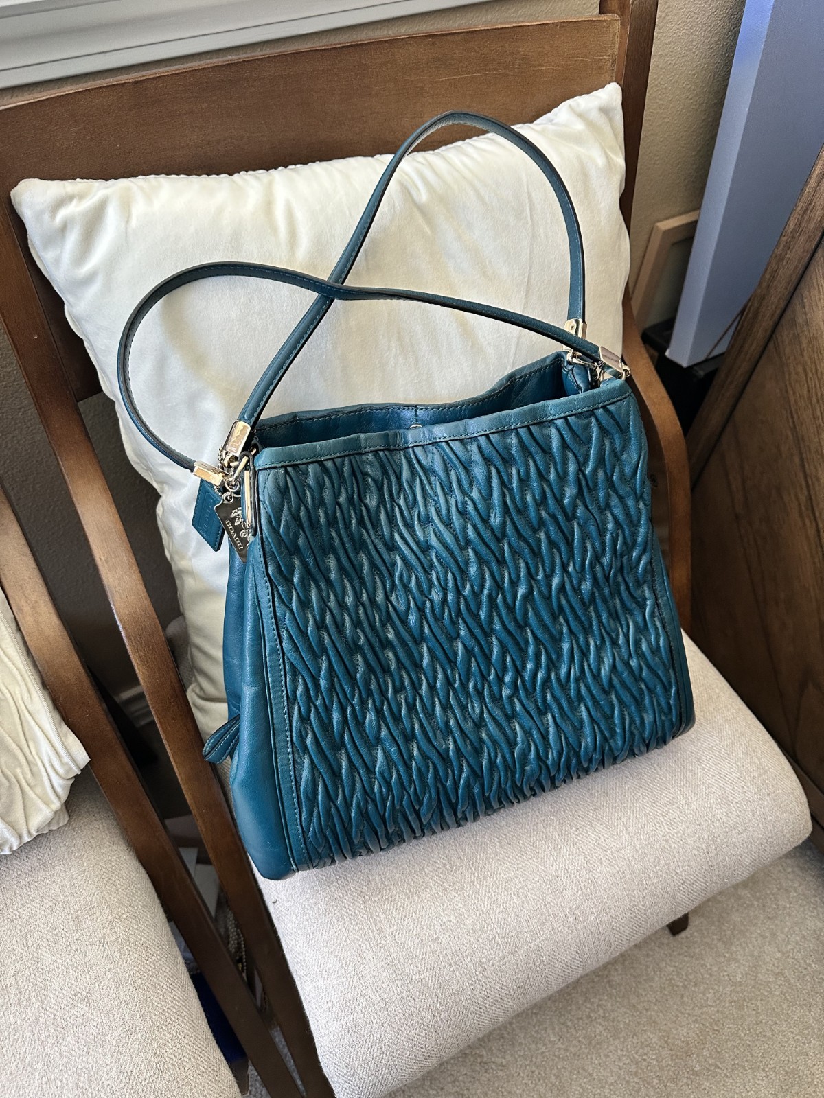 Coach Madison Phoebe Dark Teal Gathered Leather 3 Compartments Shoulder Bag