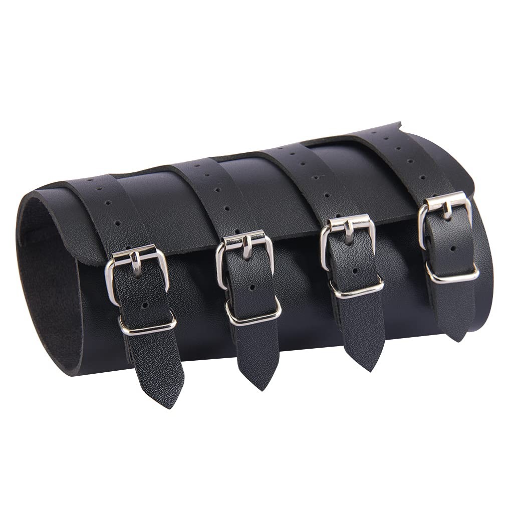 HOEACXY Viking Bracers for Men Medieval Leather common, HBR012-4BUCKLE-BLACK