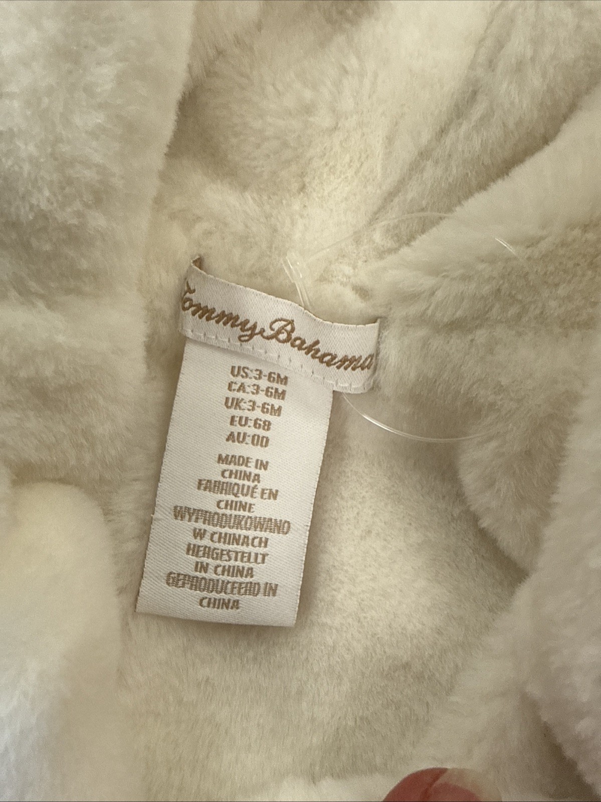 “Tommy Bahama” 3-6 Month White Knitted A Sharpa Fur Coat Hood *Stain