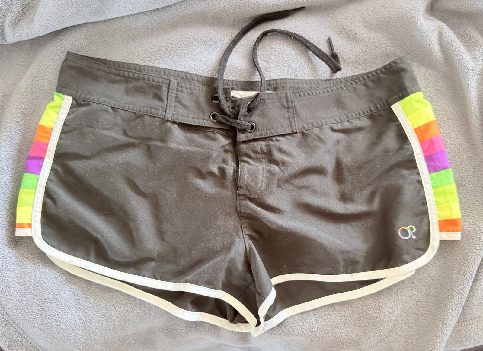 Vintage OP Ocean Pacific Women’s Board Surf Shorts Black Neon MEDIUM (7/9)