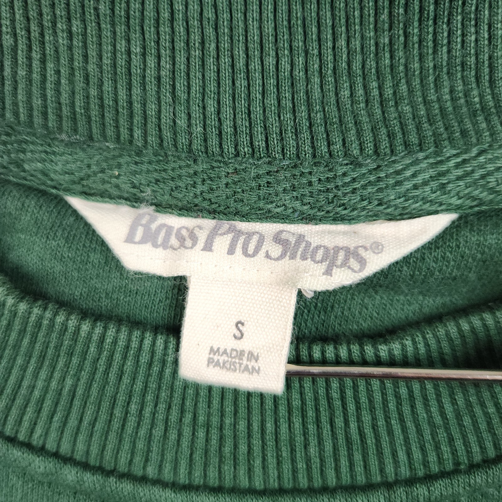 Bass Pro Shops Sweatshirt Mens Small Green Crewneck Pullover Logo Cotton Blend