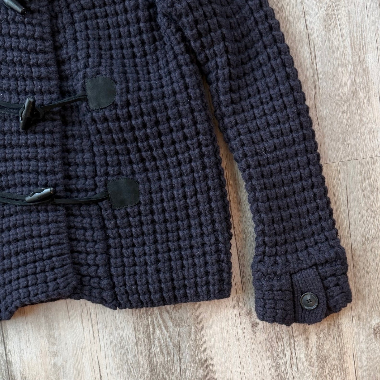 Theory Navy Wool Cashmere Chunky Waffle Knit Toggle Cardigan Women’s S/P