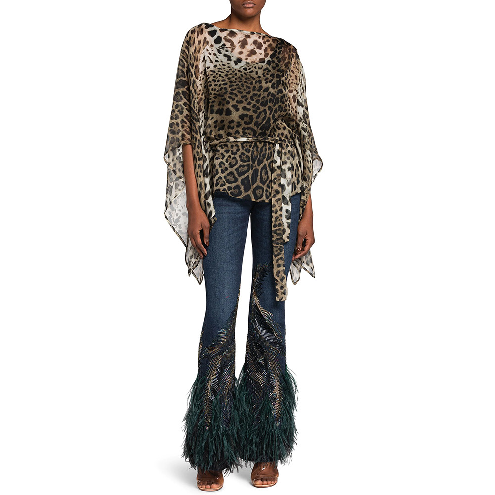 ROBERTO CAVALLI Kaftan Blouse Tunic Silk Leopard Print Brown Size 42 RP £897.00