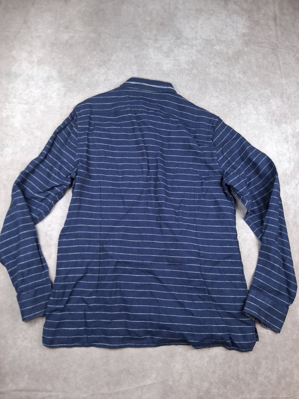 Murano Baird McNutt Linen Shirt Mens Large Slim Fit Navy Blue Striped Pocket NEW