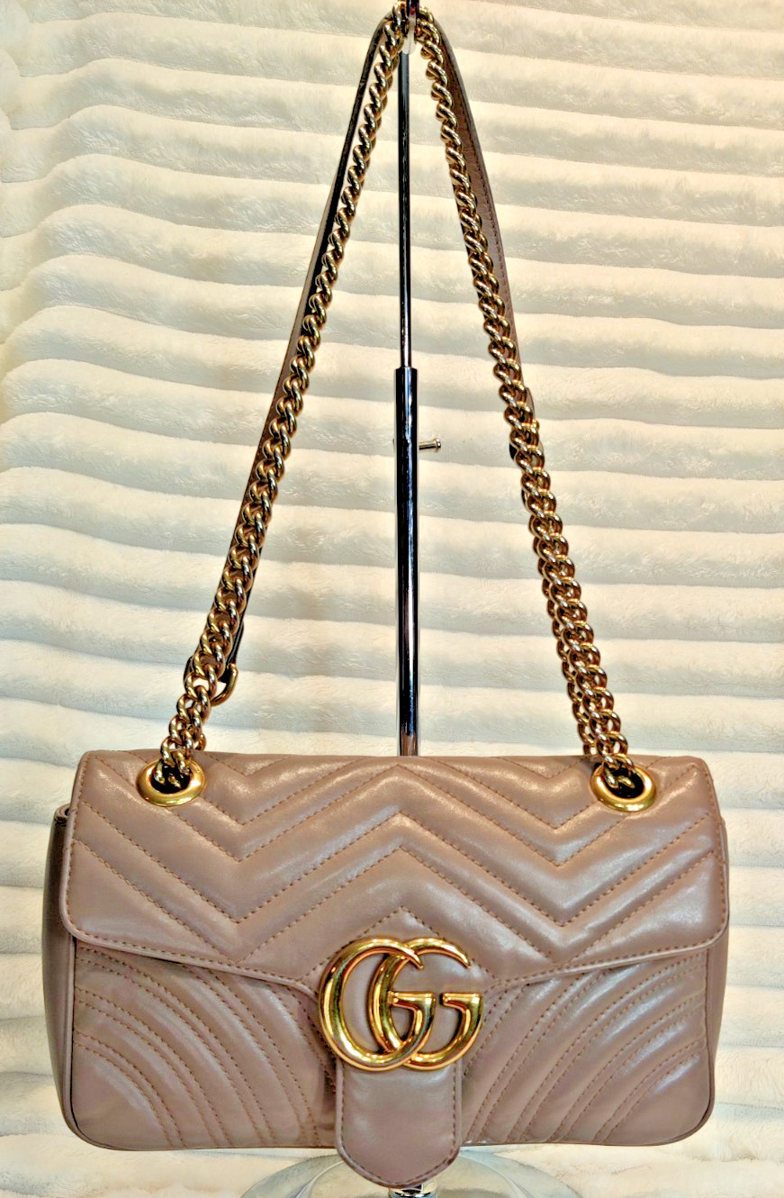 Gucci GG Marmont Shoulder Bag Medium Dusty Pink Leather