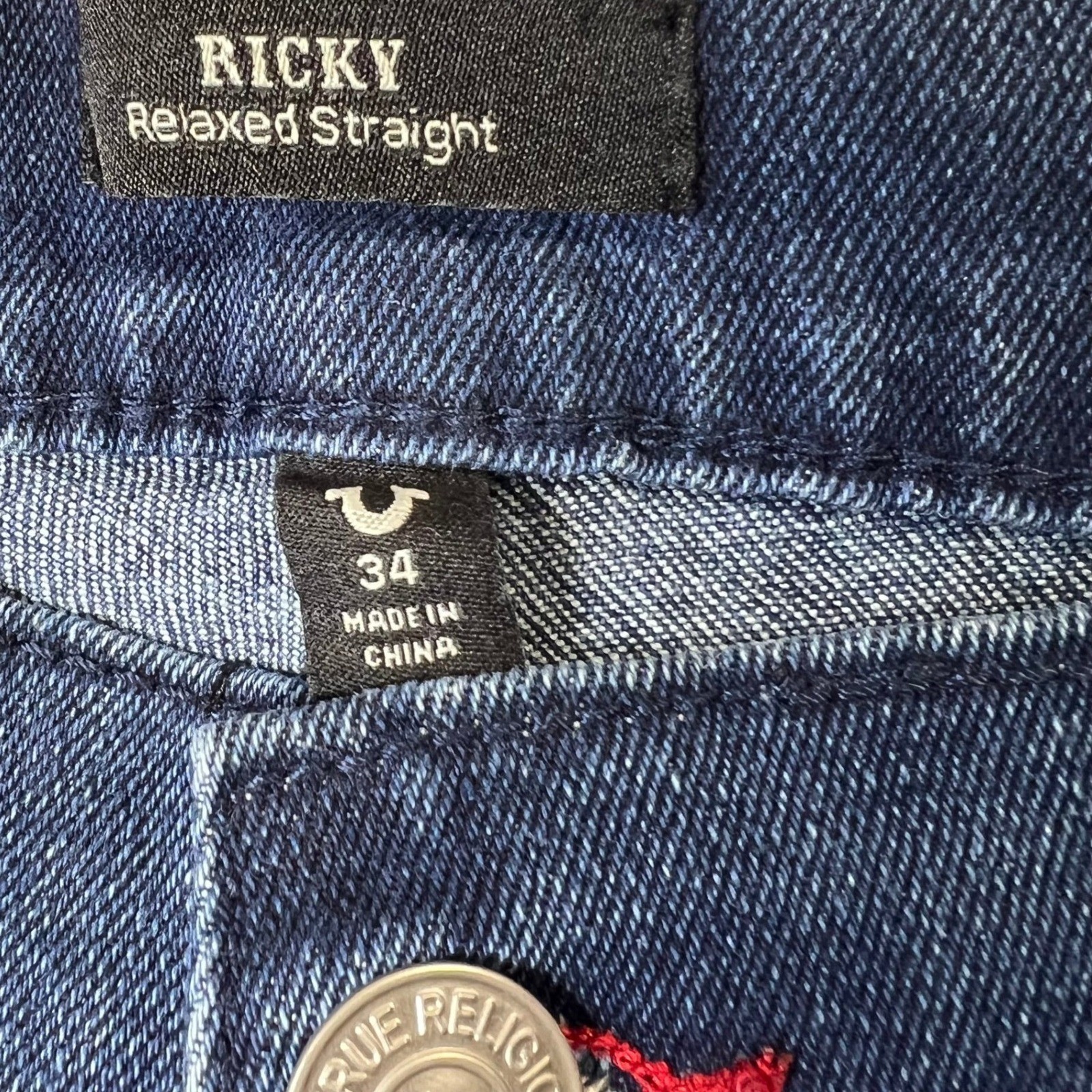 True Religion Ricky Relaxed Straight Mens Jeans Medium Rustic Barn Wash Size 34