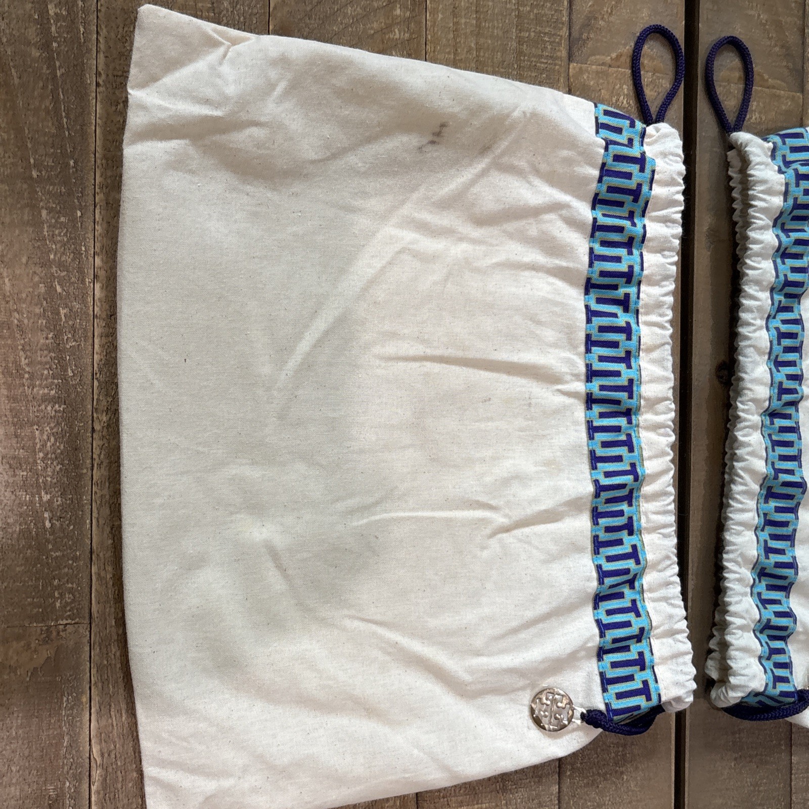 Tory Burch Light Blue Pebbled Leather Crossbody Tassel Logo