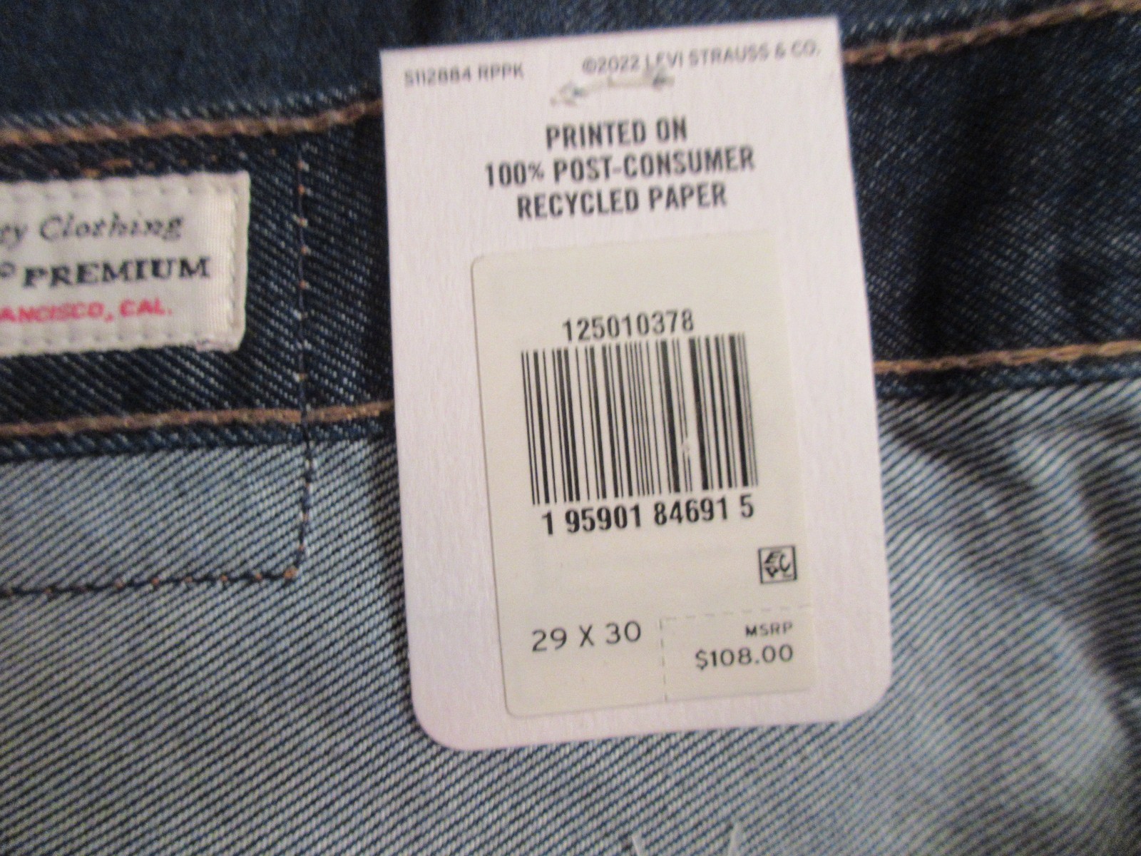 Levi’s Premium 501 Original Fit Circular Jeans Blue Size 29X30 NWT RT$108 3632