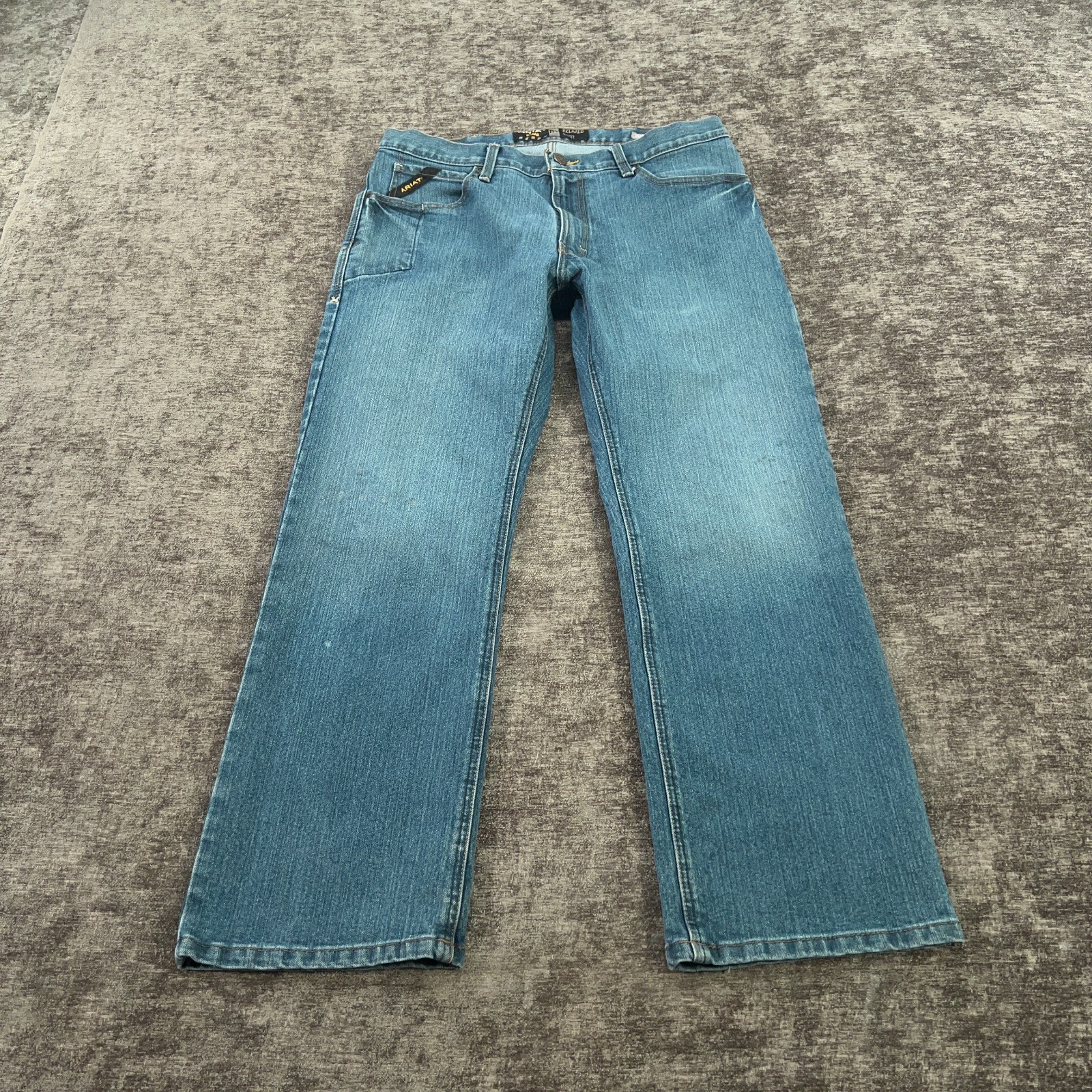 Ariat Rebar M4 Jeans Mens 33×28 Blue Denim Relaxed Straight Thick Stitch Tag:34