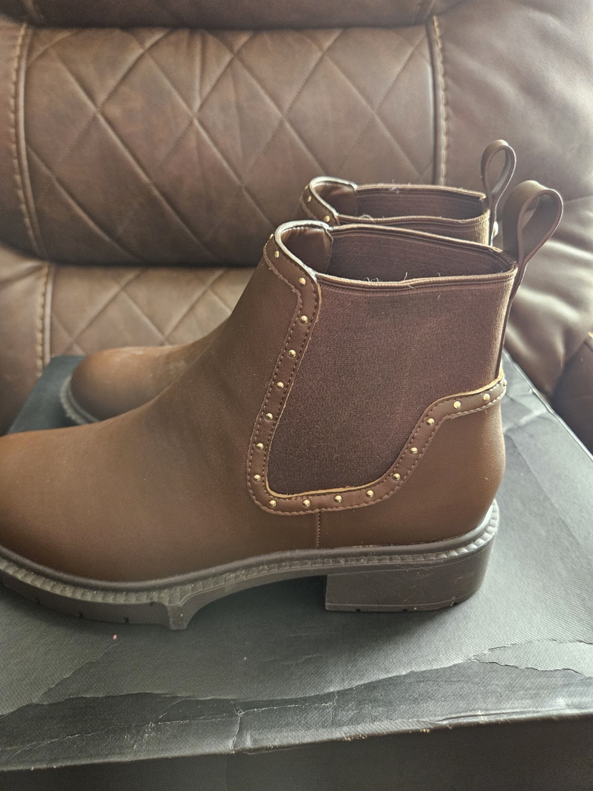 Coach Lory Leather Booties, Size 9 B in Walnut New