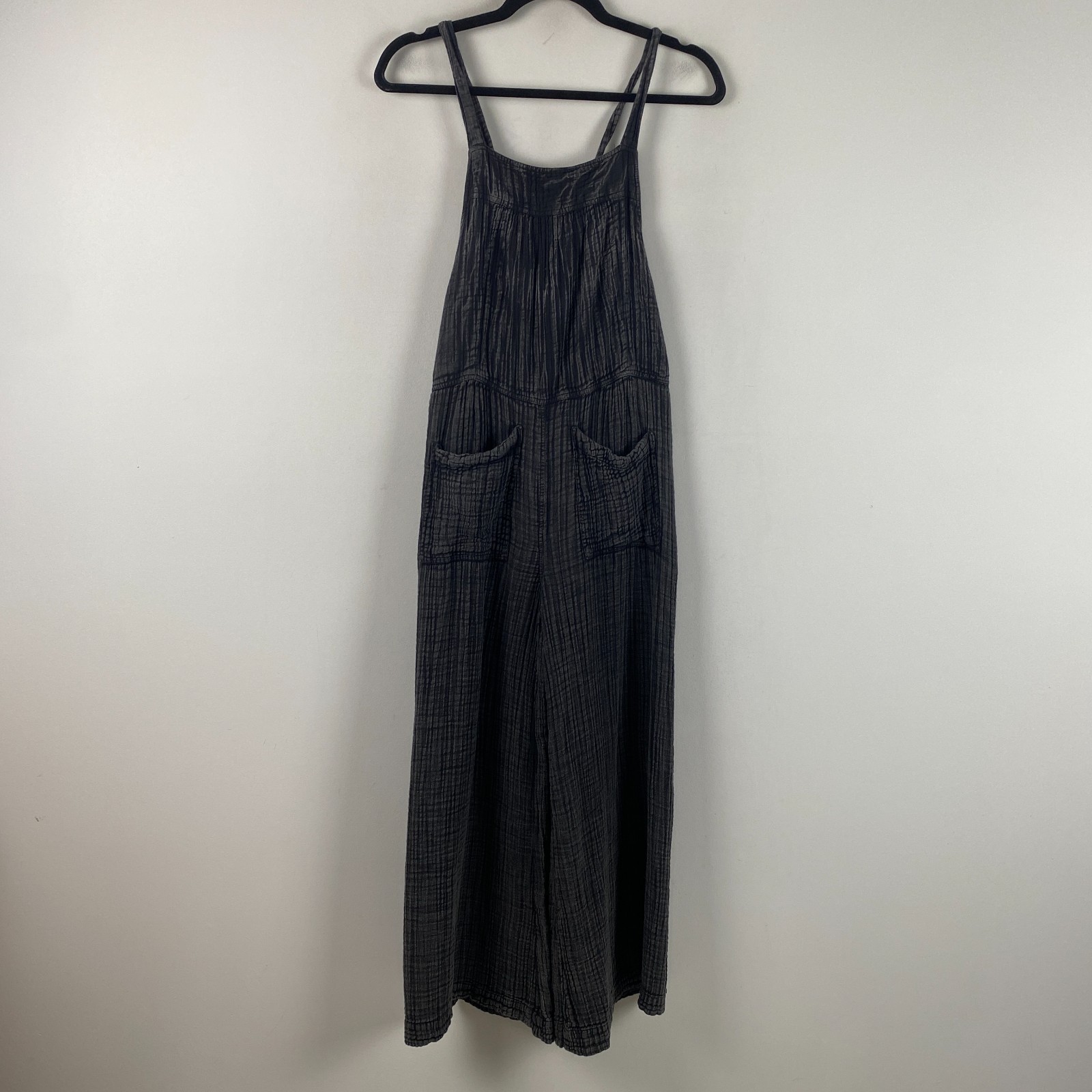 Natural Life Dakota Tie Overall Size L Gauze Washed Out Black Boho Wide Leg