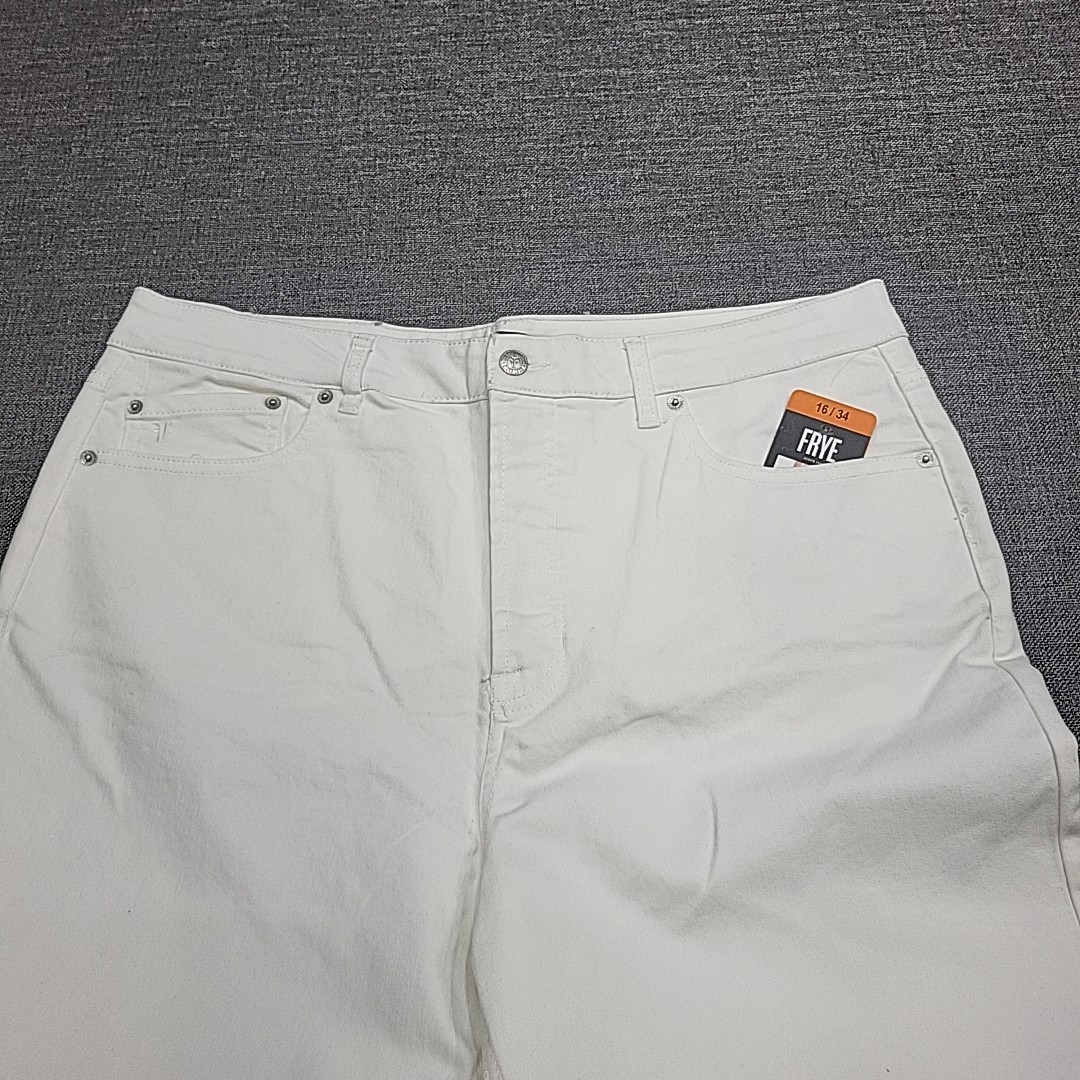 Frye Womens Jeans Size 16/34 Off White Button Zip Fly High Rise Jeans w Pockets