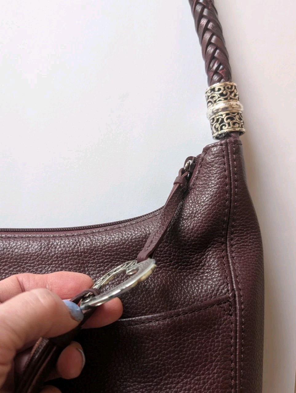Brighton Barbados Chianti Burgundy Zip Top Hobo Shoulder Bag with Braided Strap