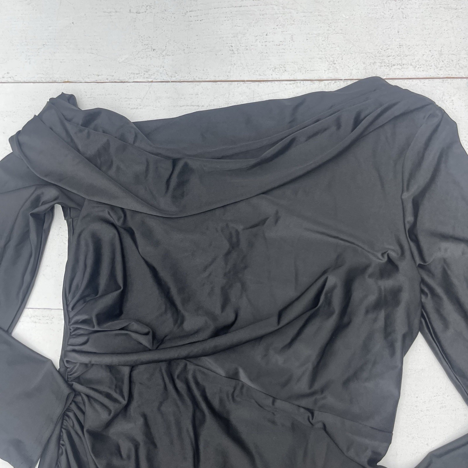 Adyce Black Stretch Ruched High Slit Long Sleeve Formal Maxi Dress Women’s XL