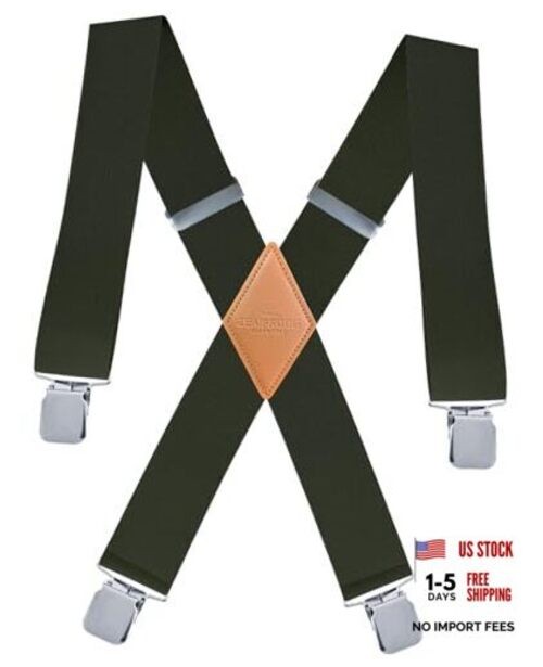 Heavy Duty Mens Suspenders.X-Shaped 2” Wide Strong Clips Suspenders For Black