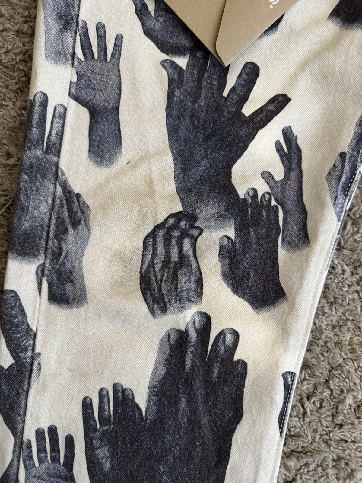 DENIM TEARS Levi’s 501 DT Men’s Straight Graphic Hands Jeans White Black Cotton