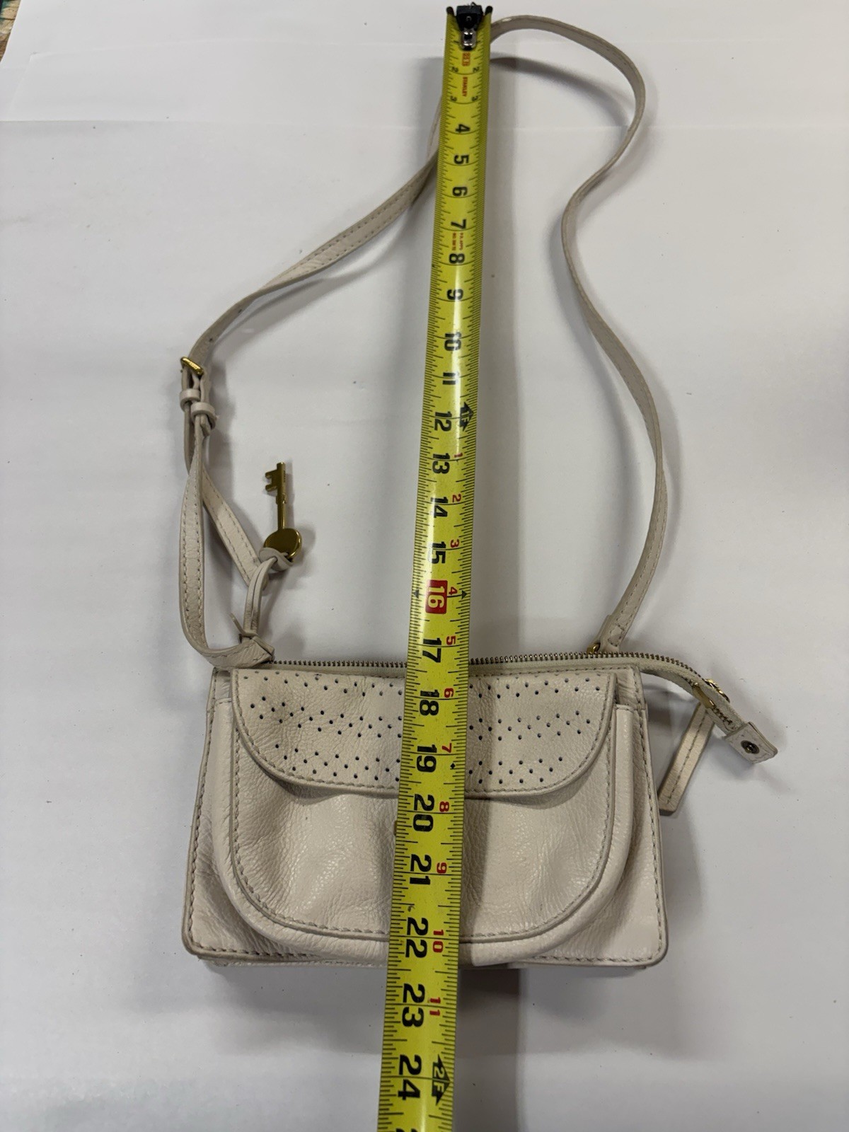 Fossil Leather Crossbody Bag Cream Ivory Pebbled Small Purse Gold