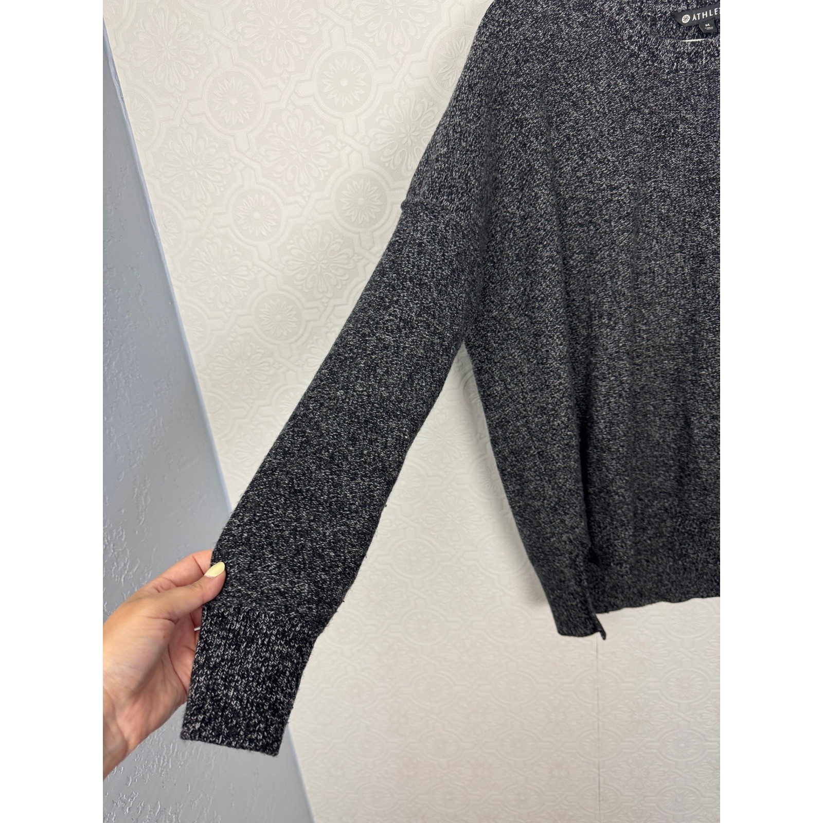Athleta Womens Wool Cashmere Marled Knit Crewneck Sweater Black White Size M