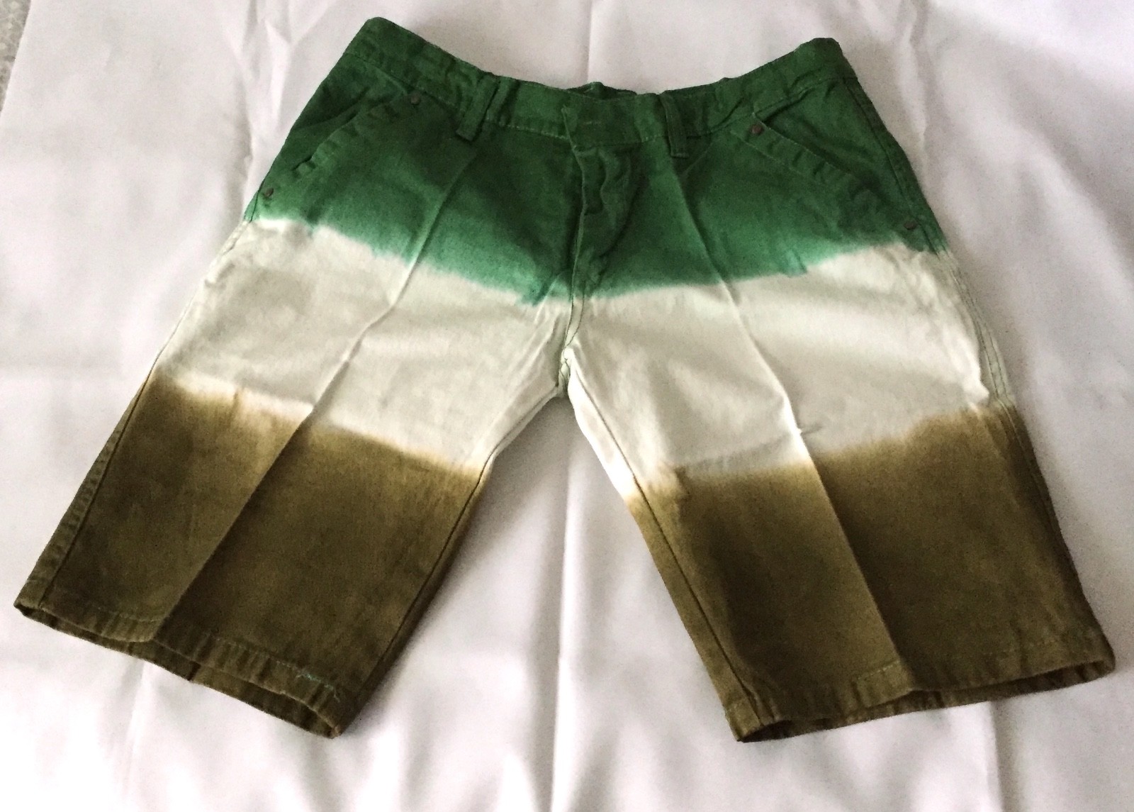 New Teen/Mens Denim Tie Dye Cotton Shorts (Waist 34) Green/White/Moss green