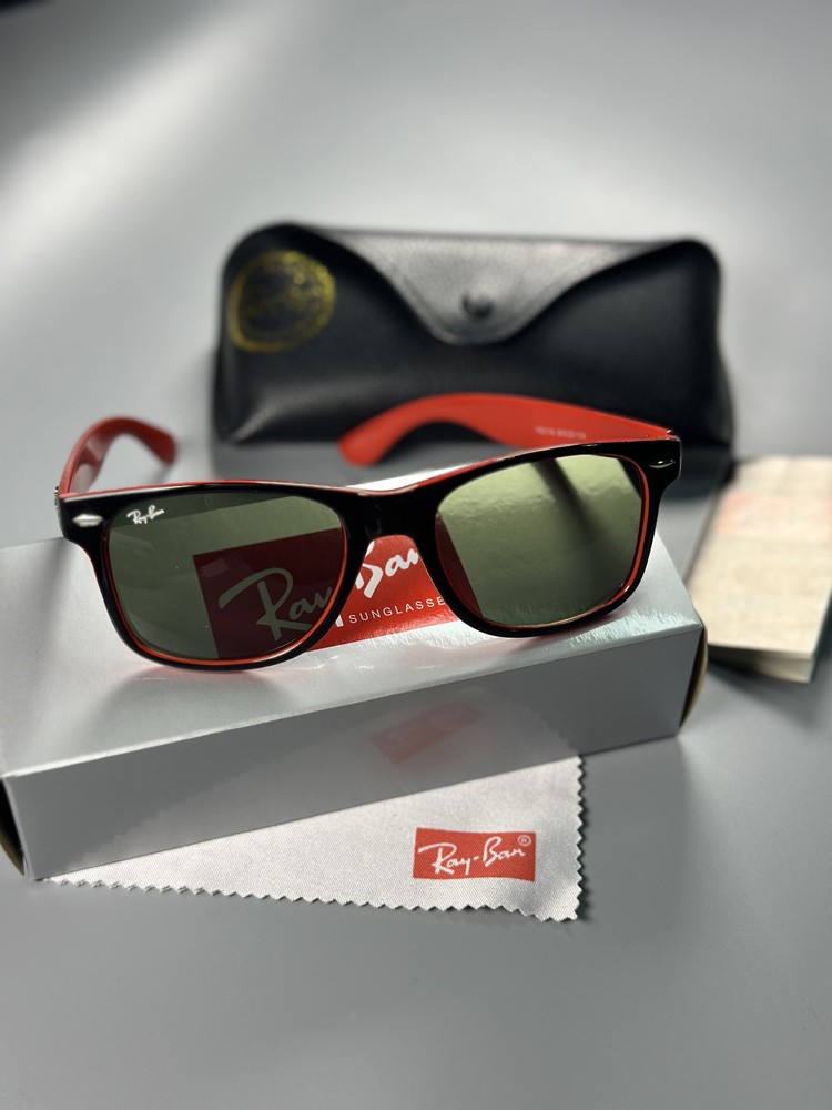 Ray-Ban Wayfarer RB2140 Black Red Edition Sunglasses Green Lenses & Accessories