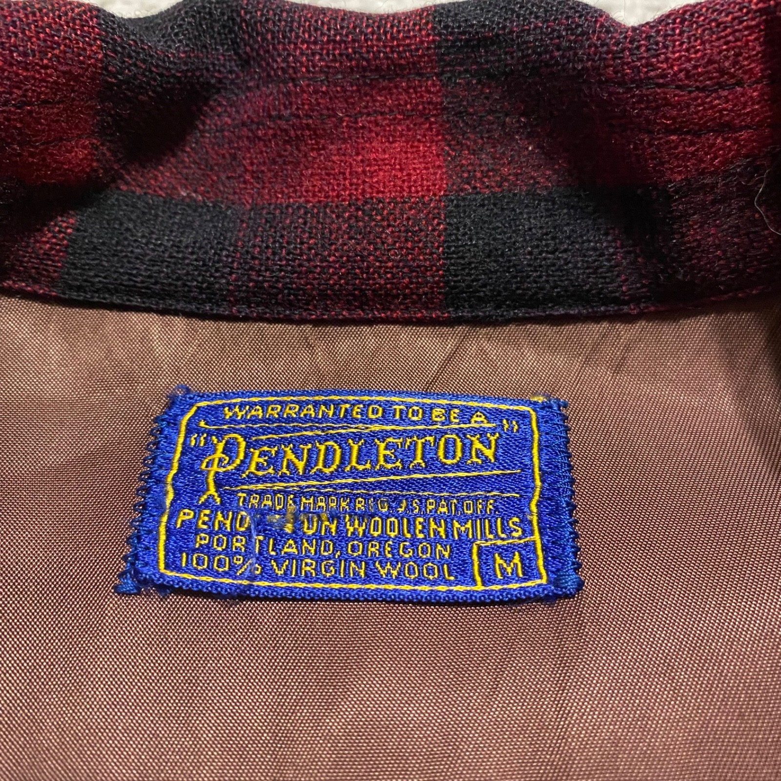 Pendleton Mens Medium Board Shirt Red Plaid Button Front Elbow Patches Wool