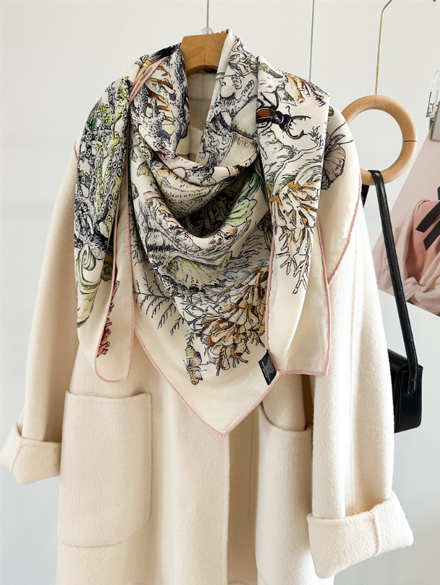 70% cashmere 30% silk Underwater Worldr double sided print square Wrap shawl 53″